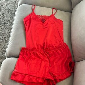 Red satin pajama set